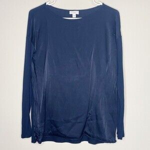 J Jill Tunic Long Sleeve Round Neck Satiny Front Blue Size XS